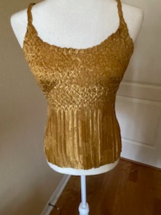 Komarov Tops - Komarov Gold Stretch, Hand Pleated and Printed, Top - Size S